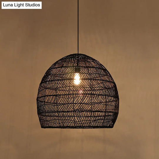 Rattan Pendant Ceiling Light For Elegant Dining - Asian-Inspired Single-Bulb Fixture