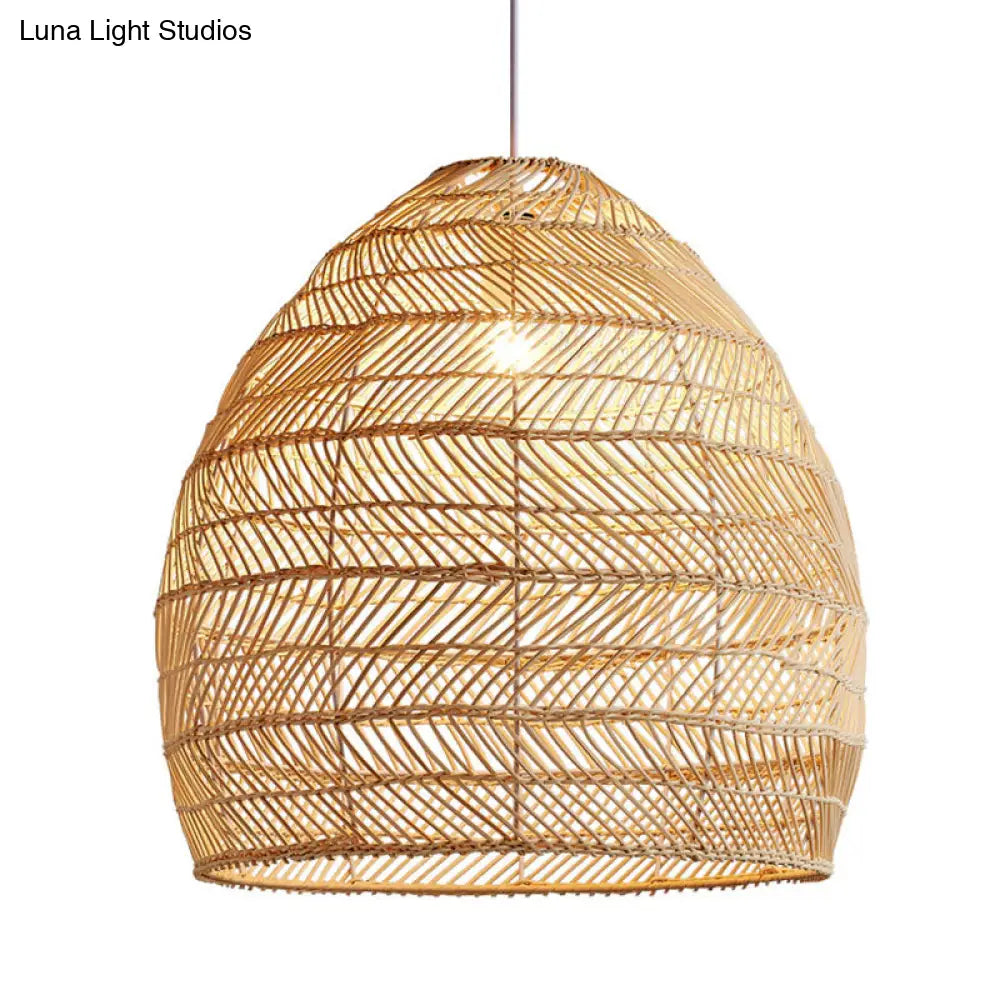 Rattan Pendant Ceiling Light For Elegant Dining - Asian-Inspired Single-Bulb Fixture