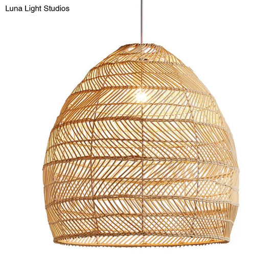 Rattan Pendant Ceiling Light For Elegant Dining - Asian-Inspired Single-Bulb Fixture