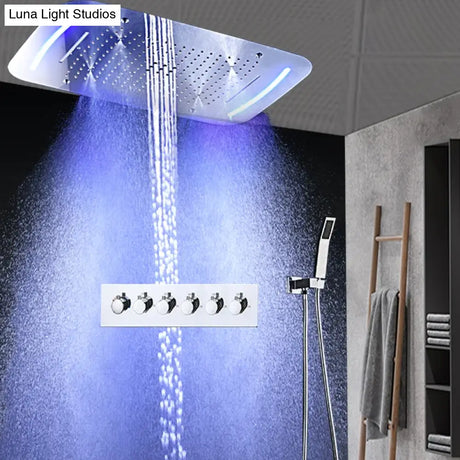 Recessed Ceiling Waterfall Shower Set High Flow LED Rain Mist Shower facuets Kits Batrhroom 5 Functions Mixing Valve