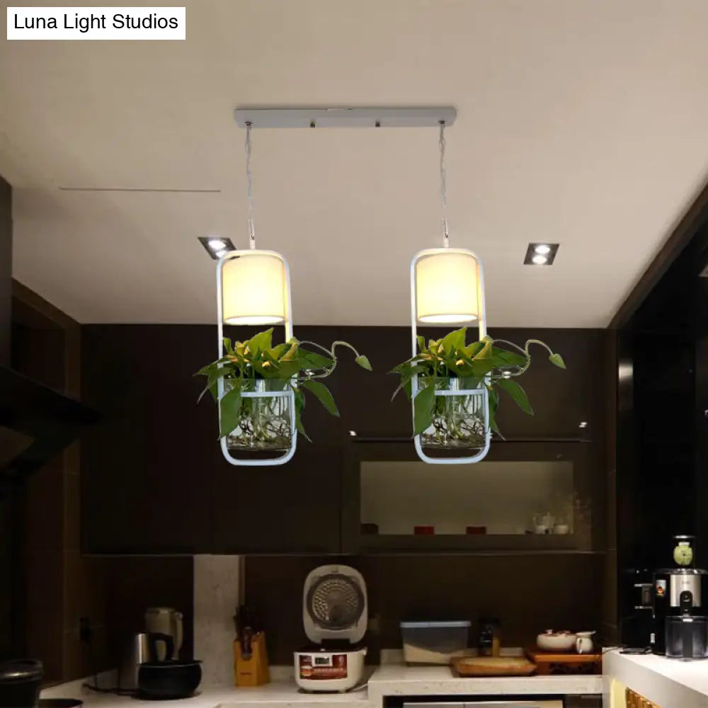 Rectangle Cluster Pendant Light - Industrial Black/White Metal 2/3 Bulbs Down Lighting Dining Room