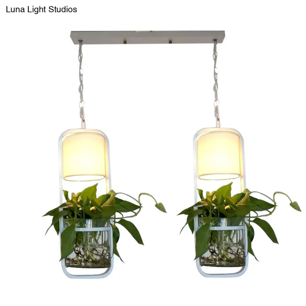 Rectangle Cluster Pendant Light - Industrial Black/White Metal 2/3 Bulbs Down Lighting Dining Room