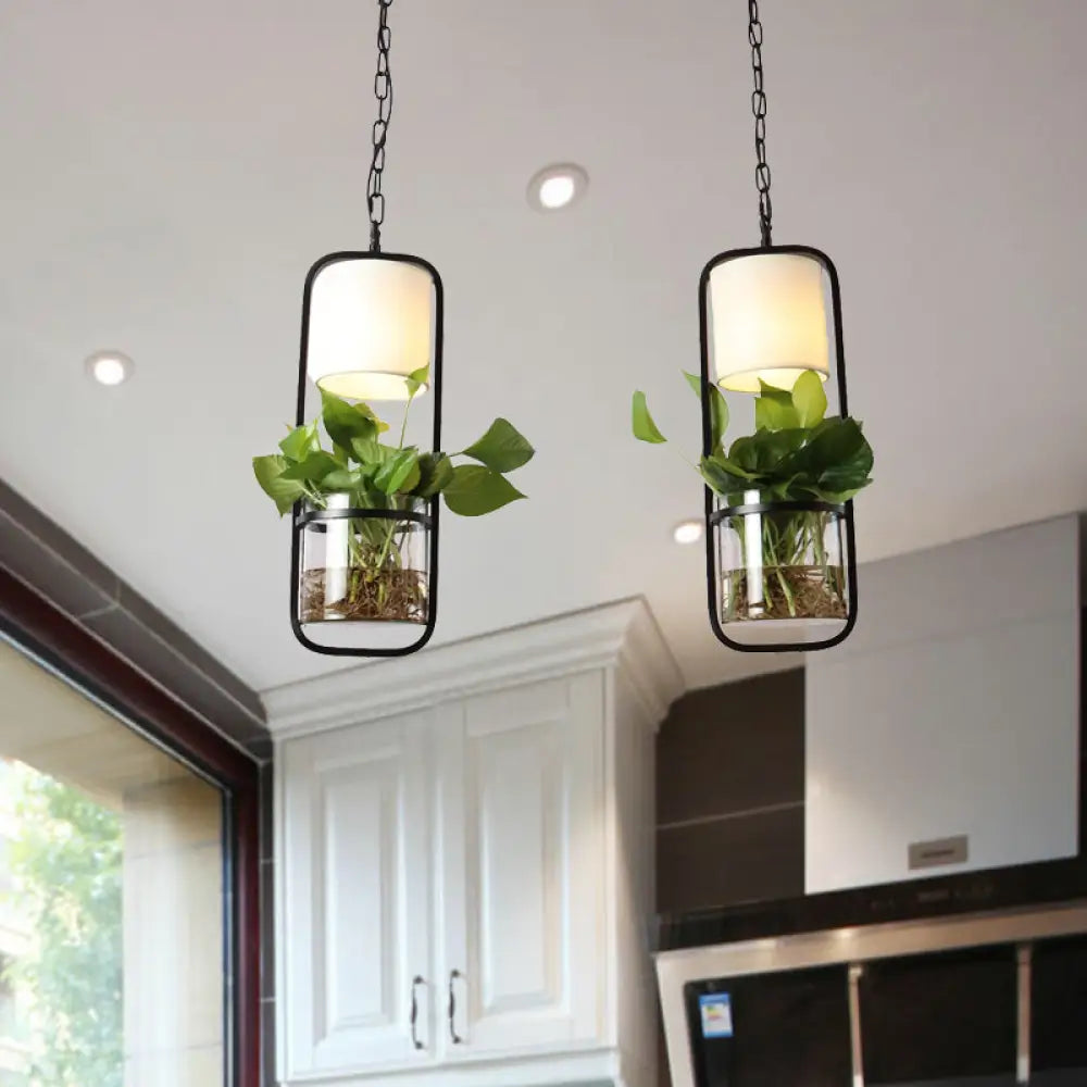 Rectangle Cluster Pendant Light - Industrial Black/White Metal 2/3 Bulbs Down Lighting Dining Room