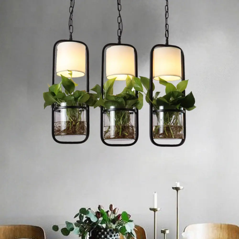 Rectangle Cluster Pendant Light - Industrial Black/White Metal 2/3 Bulbs Down Lighting Dining Room