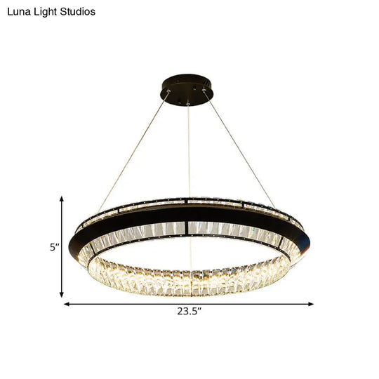 Rectangle-Cut Crystal Led Ring Chandelier In Contemporary Black