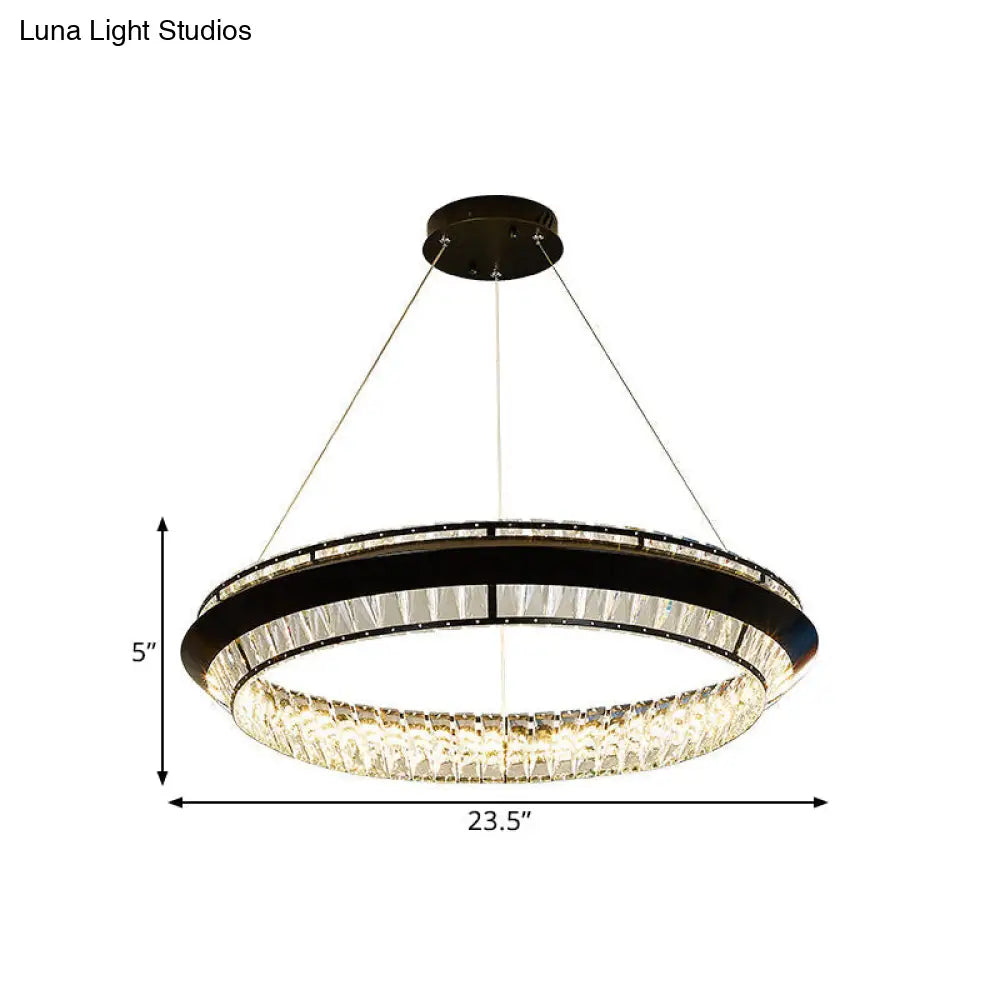 Modern Black Crystal Led Pendulum Chandelier - Rectangle-Cut Design