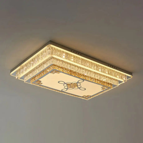 Rectangle Led Clear Crystal Flush Mount Ceiling Light For Modern Living Rooms / B