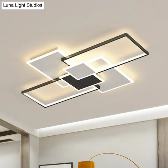 Rectangle Led Flush Mount Ceiling Light - Modern Simplicity For Living Rooms Black / 27.5 Warm