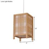 Rectangular Chinese Pendant Ceiling Light In Beige For Tearoom - Wood Finish 1-Bulb Hanging Design