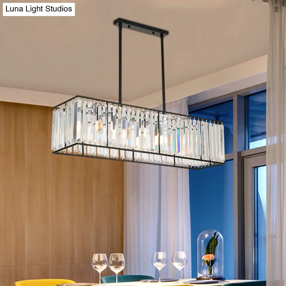 Rectangular Clear Crystal Island Pendant Light - 3 Head Traditional Suspension Lighting For Dining