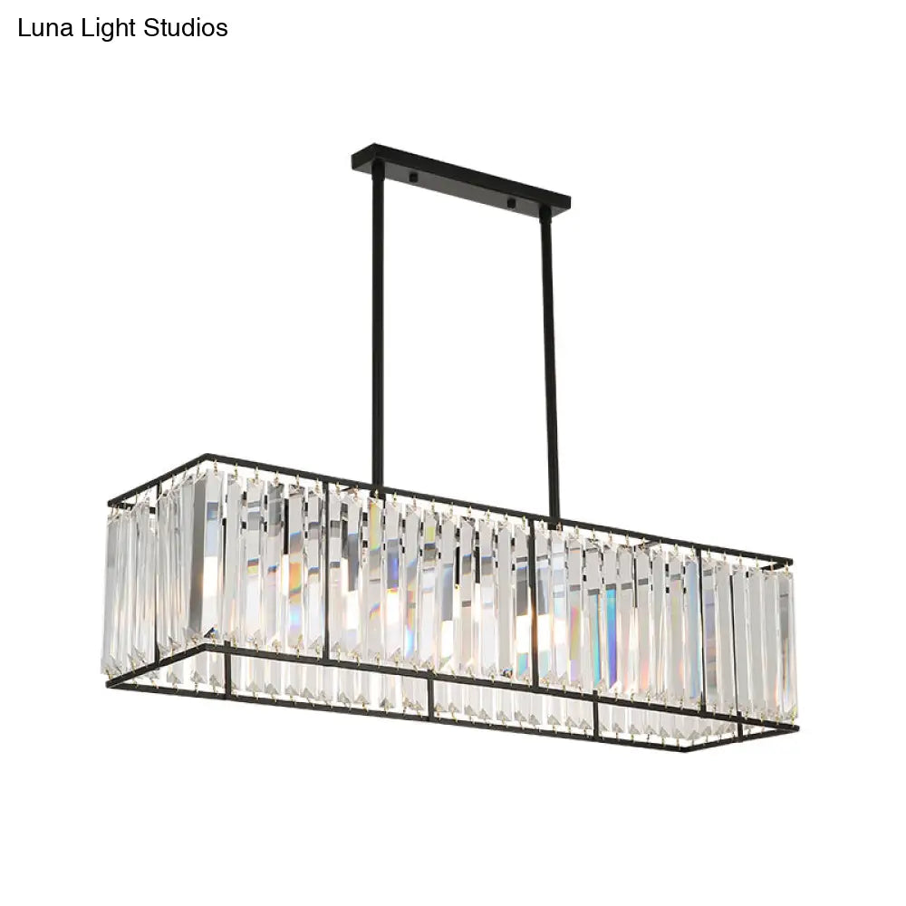 Rectangular Clear Crystal Island Pendant Light - 3 Head Traditional Suspension Lighting For Dining