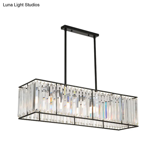 Rectangular Clear Crystal Island Pendant Light - 3 Head Traditional Suspension Lighting For Dining