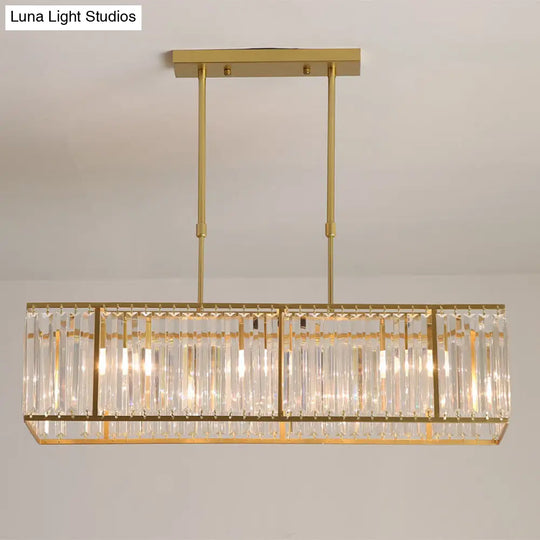 Rectangular Clear Crystal Island Pendant Light - 3 Head Traditional Suspension Lighting For Dining