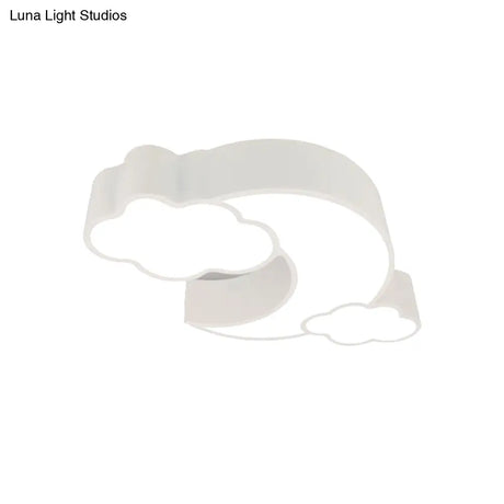 Red Acrylic Cloud Moon Flush Mount Ceiling Lamp For Study Room - Contemporary Lighting