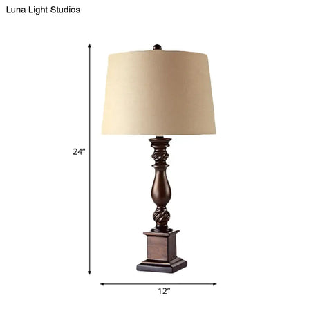 Red Brown Fabric Drum Shade Bedside Table Lamp Rural Style 1 Bulb 12/14 Wide