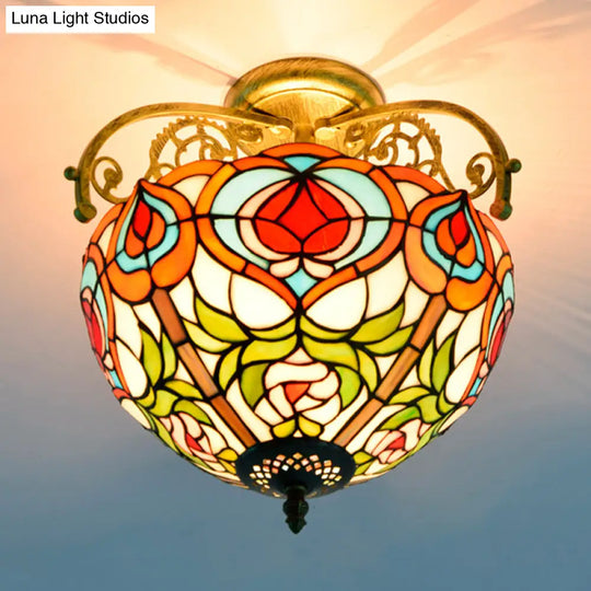 Red Cut Glass Petal Semi Flush Ceiling Lamp For Bedroom – 2/3 Lights