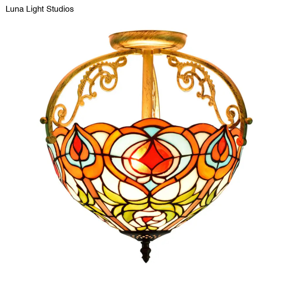 Red Cut Glass Petal Semi Flush Ceiling Lamp For Bedroom – 2/3 Lights