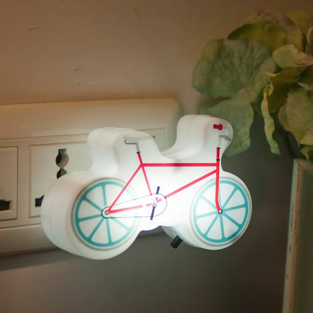 Red Kids Bike Lamp: Led Bedside Wall Light For Boys Rooms With Plug Red