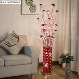 Red Led Flower Décor Floor Lamp - Metal Cuboid Standing Light With Crystal Embellishments