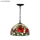 Red Mediterranean Floral Cut Glass Chandelier Pendant Light - 1/2 Lights 12’/16’ Width