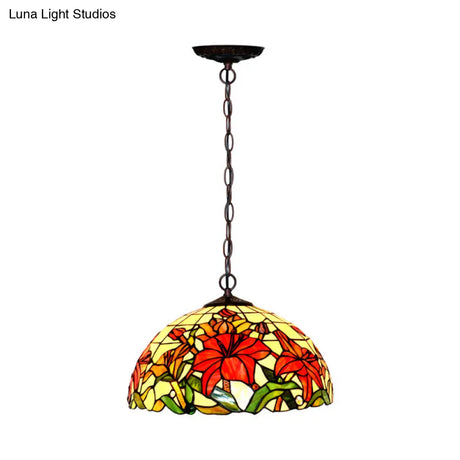 Red Mediterranean Floral Cut Glass Chandelier Pendant Light - 1/2 Lights 12’/16’ Width