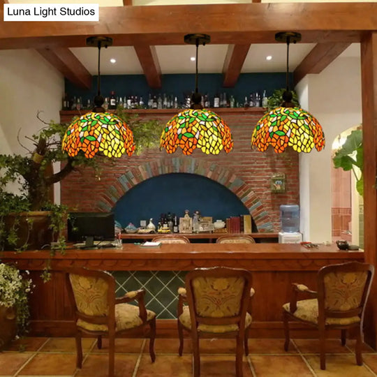 Mediterranean Stained Glass Dome Pendant Ceiling Light For Kitchen - Red