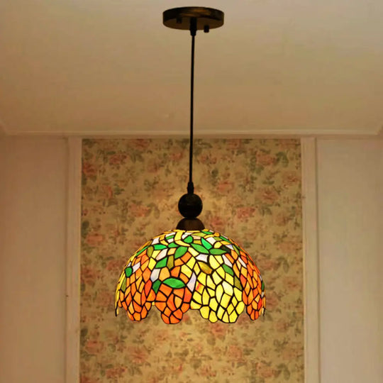 Red Stained Glass Dome Pendant Ceiling Light For Kitchen