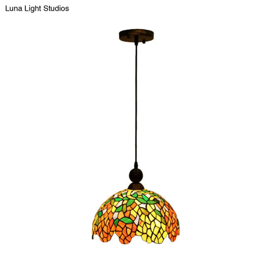 Red Stained Glass Dome Pendant Ceiling Light For Kitchen