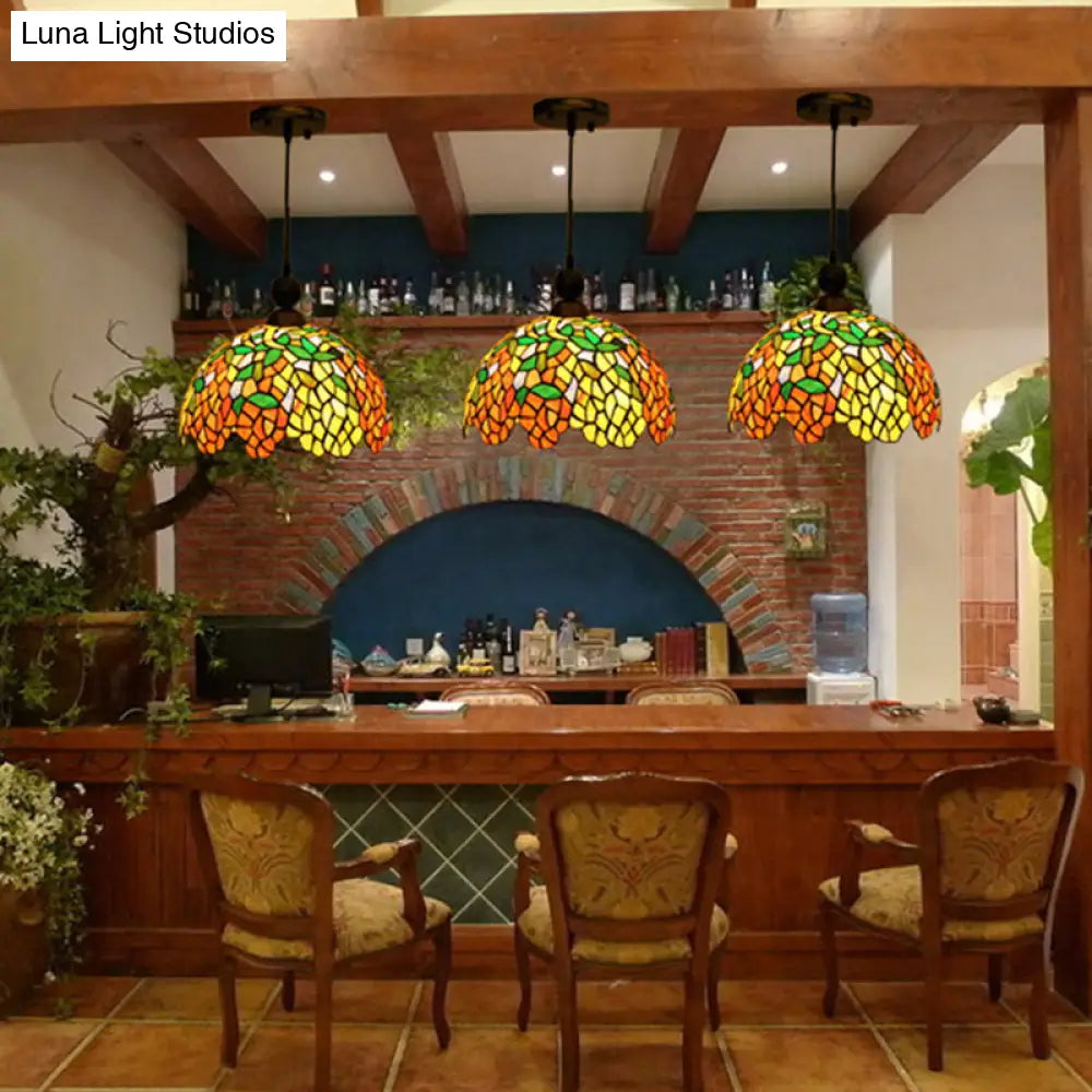 Red Stained Glass Dome Pendant Ceiling Light For Kitchen