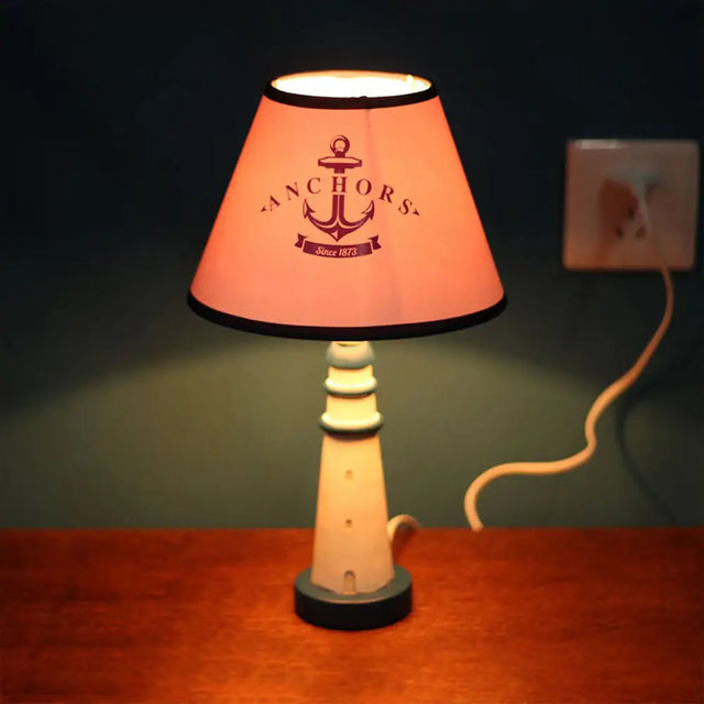 Red Tapered Shade Desk Light With Anchor Nautical Resin Reading - Ideal For Study Rooms