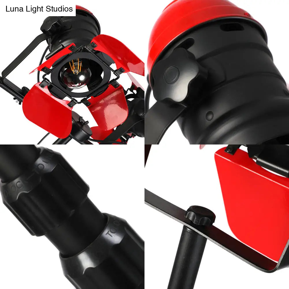 Red Tripod Design Retro Industrial Floor Lamp - 2 Lights Metallic Standing Light For Studios