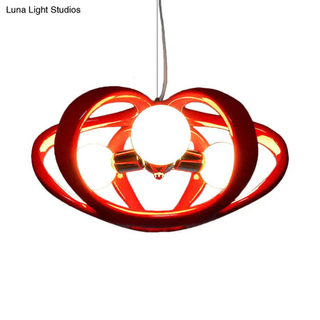 Red/White Resin Melon Cage Chandelier: Pendant Ceiling Light For Dining Table Macaron Style (3
