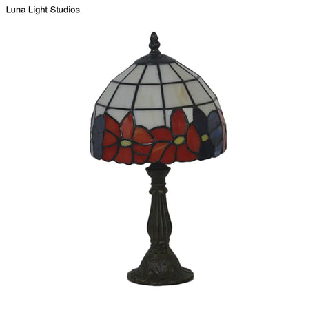 Red/Yellow Cut Glass Nightstand Lamp - Mediterranean Style With Floral Pattern