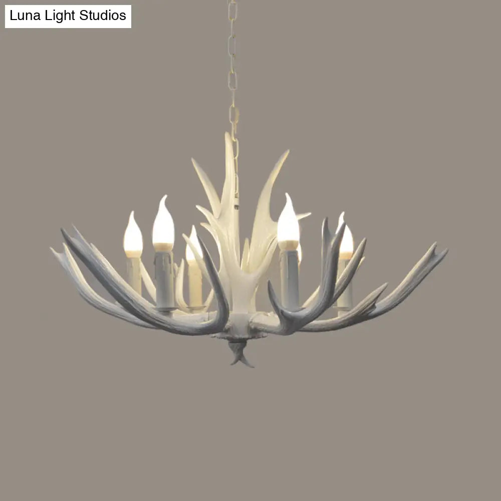 Resin Chandelier Pendant Lamp - 4/6 Lights Farmhouse White Candle Design For Living Room Suspension