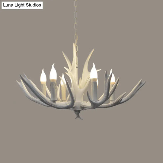 Resin Chandelier Pendant Lamp - 4/6 Lights Farmhouse White Candle Design For Living Room Suspension