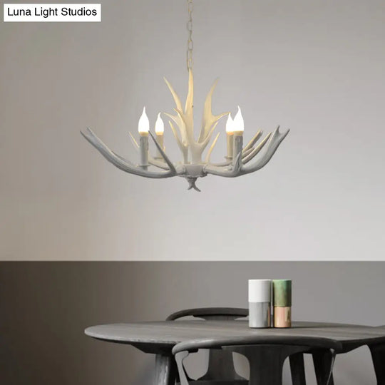 Resin Chandelier Pendant Lamp - 4/6 Lights Farmhouse White Candle Design For Living Room Suspension
