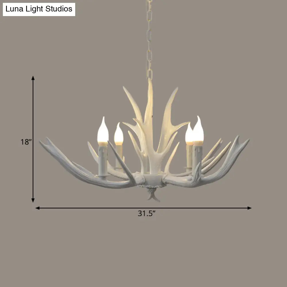 Resin Chandelier Pendant Lamp - 4/6 Lights Farmhouse White Candle Design For Living Room Suspension
