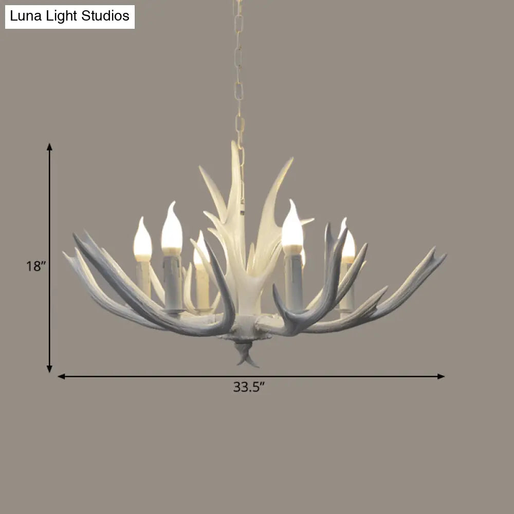 Resin Chandelier Pendant Lamp - 4/6 Lights Farmhouse White Candle Design For Living Room Suspension