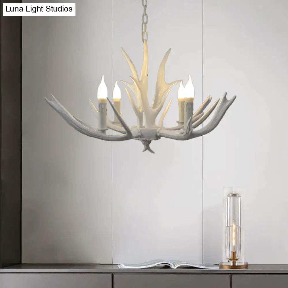Resin Chandelier Pendant Lamp - 4/6 Lights Farmhouse White Candle Design For Living Room Suspension