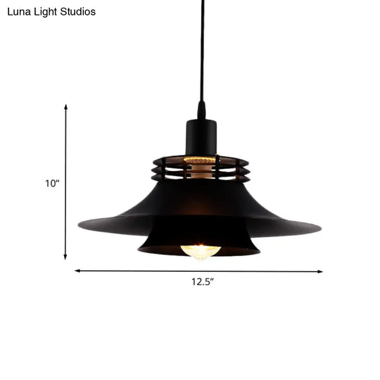2-Layer Wide Flare Pendant Countryside Black Iron Ceiling Light For Restaurant - 12.5/14