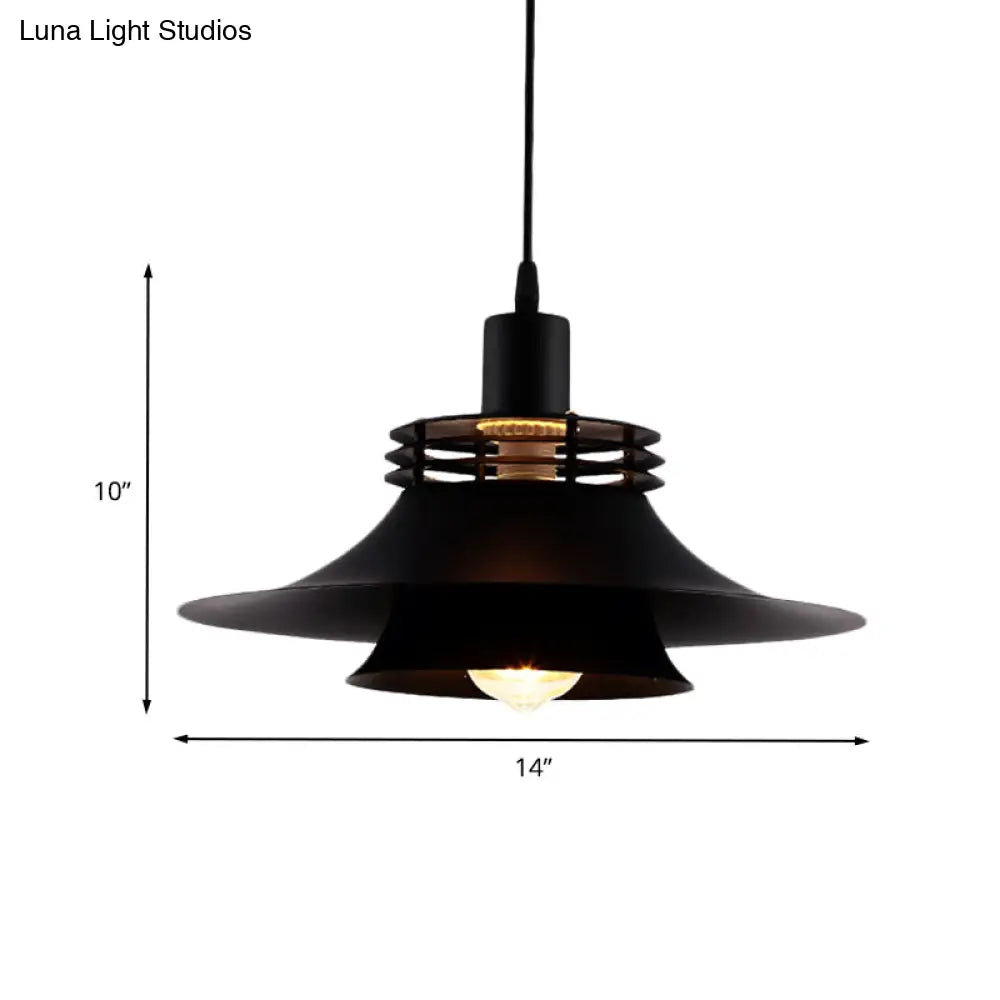 2-Layer Wide Flare Pendant Countryside Black Iron Ceiling Light For Restaurant - 12.5/14