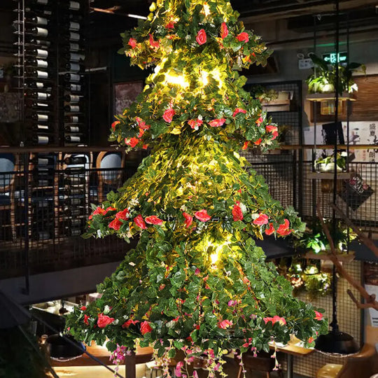 Restaurant Chandelier Lamp: Tree Shaped Ceiling Light With 18 Green Plant Bulbs