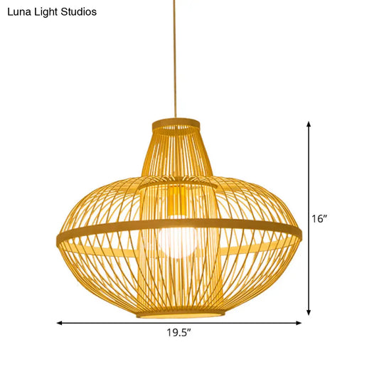 Restaurant Pendant Lamp With Bamboo Shade - Asia Wood Hanging Ceiling Light
