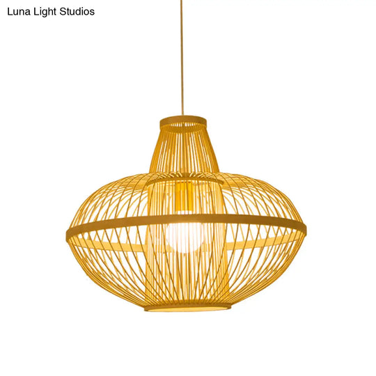 Restaurant Pendant Lamp With Bamboo Shade - Asia Wood Hanging Ceiling Light