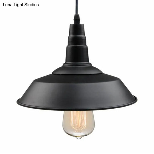 Black Metallic Hanging Pendant For Restaurant - Countryside Barn Ceiling Light