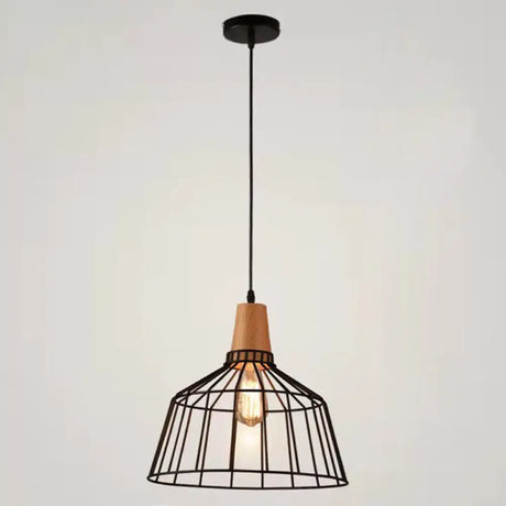 Restaurant Wire Cage Pendant Light: Black Metal Industrial Retro Hanging Lamp / 12.5