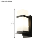 Retro 1 Light Black Glass Wall Sconce: Rectangle Porch Lamp Fixture 5/6 Wide
