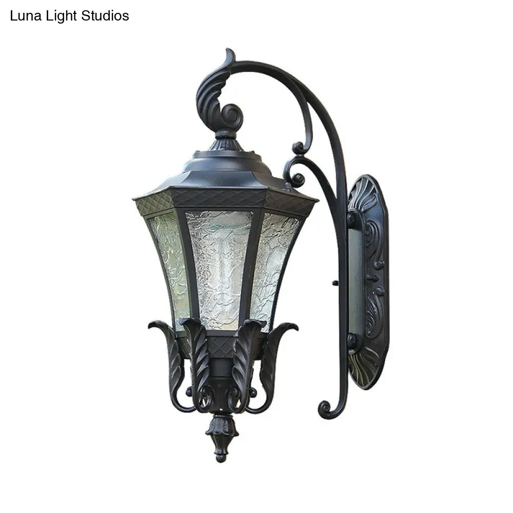 Retro Aluminium Hexagon Outdoor Wall Mount Light With Textured Glass Shade