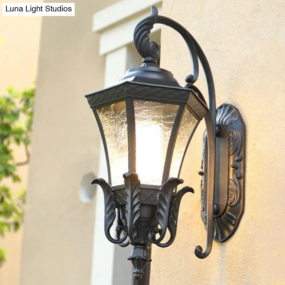 Retro Aluminium Hexagon Outdoor Wall Mount Light With Textured Glass Shade