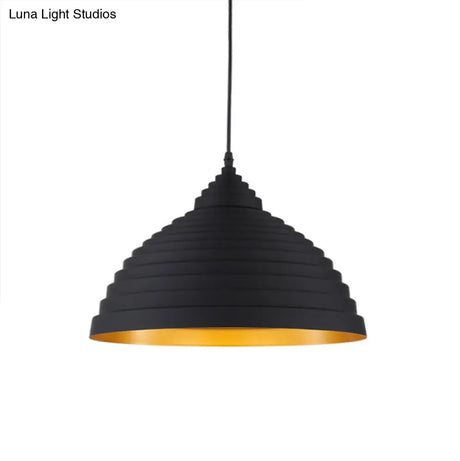 Retro Aluminum Pendant Light With Adjustable Cord - Ridged Dome Design Single Bulb Ideal For Coffee